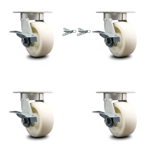 Service Caster 5 Inch Kingpinless Nylon Wheel Caster Brakes 2 Swivel Locks, 4PK SCC-KP30S520-NYR-SLB-BSL-2-SLB-2 - main
